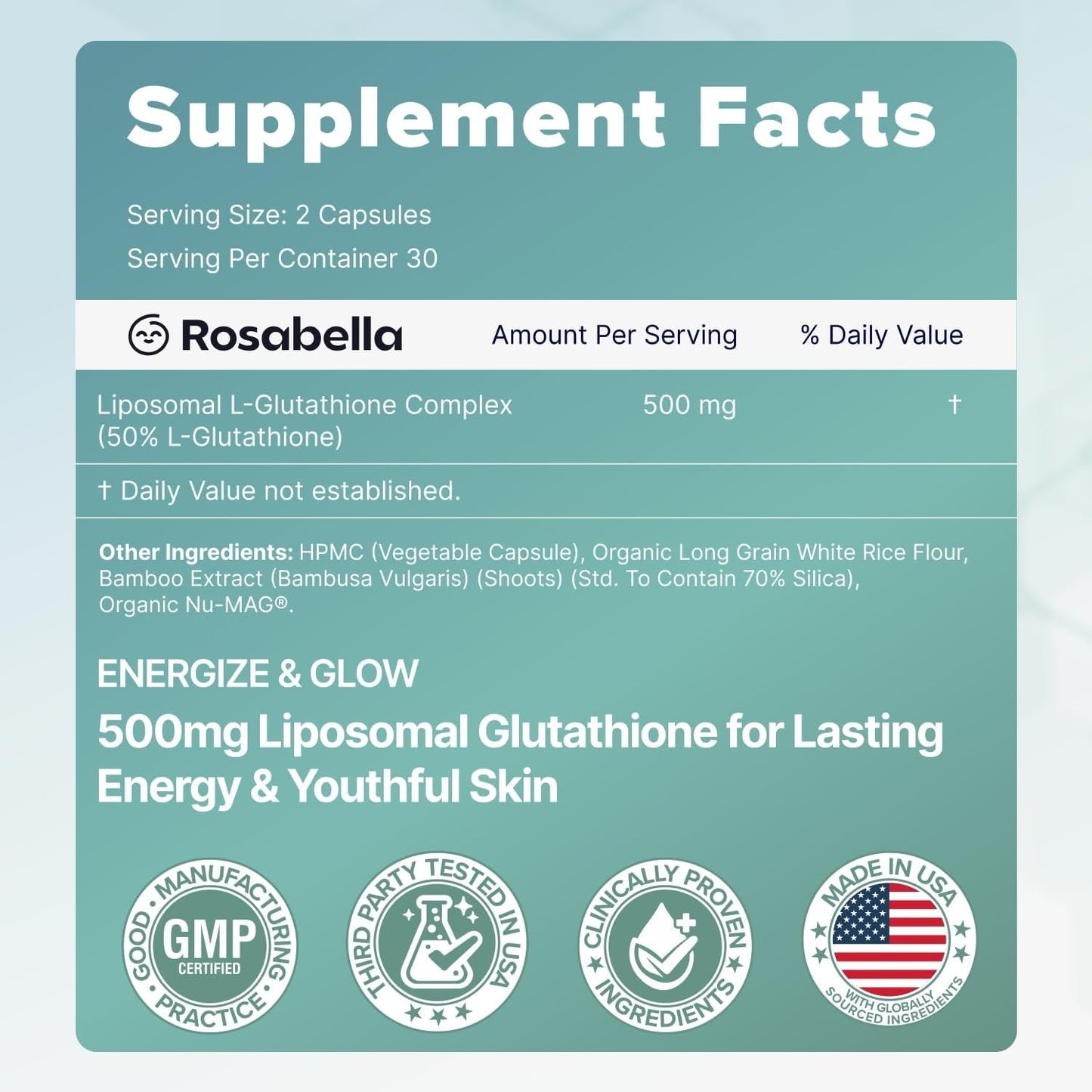 Liposomal Glutathione 500mg – High Absorption Glutathione Supplement, Antioxidant Support, Cellular Health & Detox Support, 60 Capsules, 30 Day Supply, Daily Antioxidant Capsules