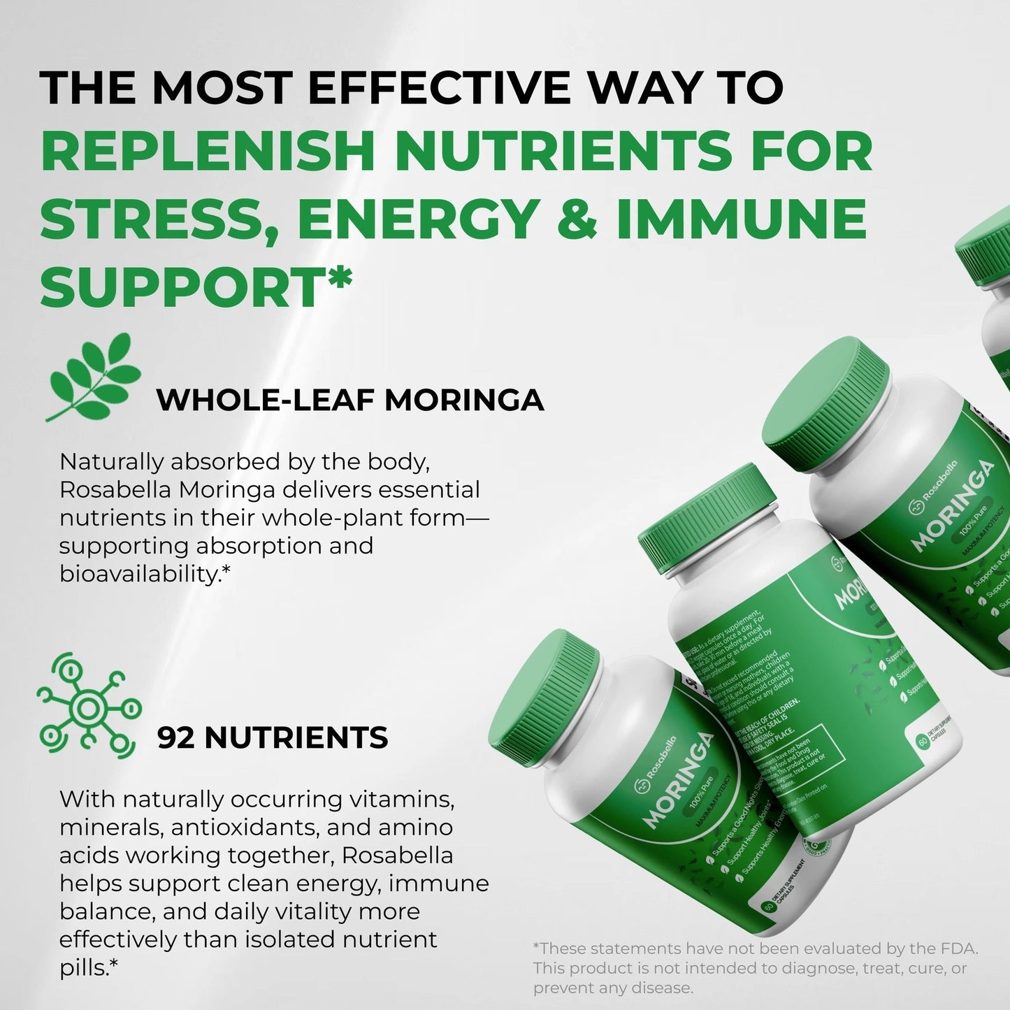 Moringa Capsules - Pure Moringa Powder, Energy, Skin, Immune & Gut Health Superfood, Rich in Antioxidants, Essential Vitamins & Amino Acids, Natural Green Superfood Supplement - 60 Count