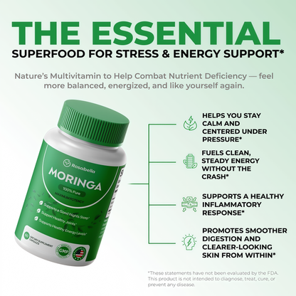 Moringa Capsules - Pure Moringa Powder, Energy, Skin, Immune & Gut Health Superfood, Rich in Antioxidants, Essential Vitamins & Amino Acids, Natural Green Superfood Supplement - 60 Count