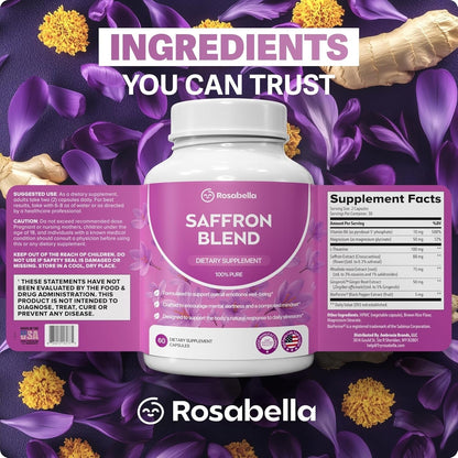 Saffron Blend Supplement for Men & Women – Saffron, B6, Magnesium & Herbal Extract Capsules – Supports Mood, Focus & Clarity – Non-GMO, Gluten-Free – 60 Capsules – 30-Day Supply