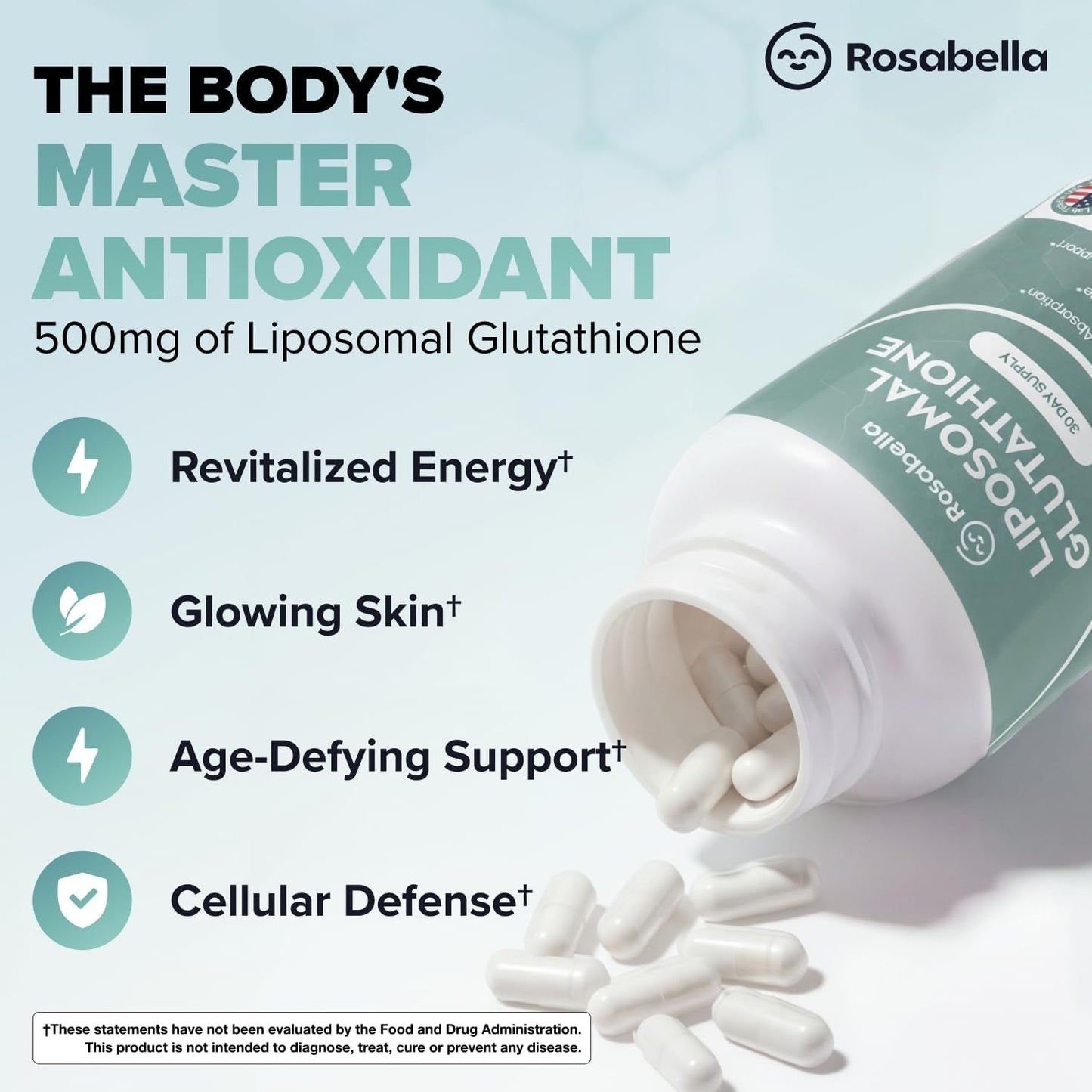 Liposomal Glutathione 500mg – High Absorption Glutathione Supplement, Antioxidant Support, Cellular Health & Detox Support, 60 Capsules, 30 Day Supply, Daily Antioxidant Capsules