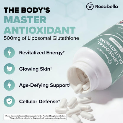 Liposomal Glutathione 500mg – High Absorption Glutathione Supplement, Antioxidant Support, Cellular Health & Detox Support, 60 Capsules, 30 Day Supply, Daily Antioxidant Capsules