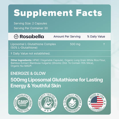 Liposomal Glutathione 500mg – High Absorption Glutathione Supplement, Antioxidant Support, Cellular Health & Detox Support, 60 Capsules, 30 Day Supply, Daily Antioxidant Capsules