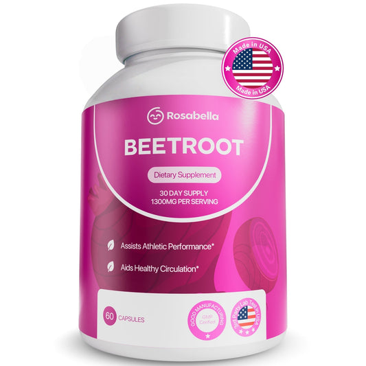 Organic Beet Root Capsules - 1300mg Beet Root Powder Aids Healthy Circulation & Vitality, Non-GMO, Beet Root Supplement - 60 Capsules, 30-Day Supply
